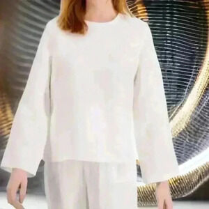 ALFANI white boxy linen rayon blend long sleeve top size medium